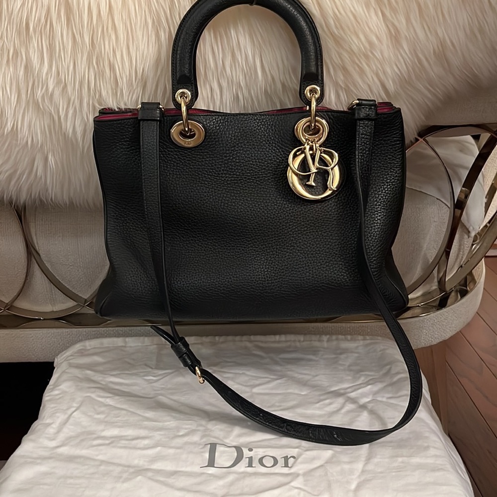 Authentic CHRISTIAN DIOR Diorissimo Tote Black Rose